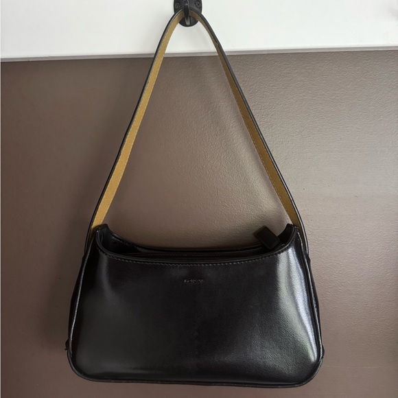 Mondani Handbags - Mondani Black Shoulder Bag with Tan Contrast Strap